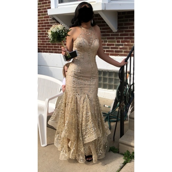 Gold Glitter and Sequin Clarisse Prom Dress - Picture 1 of 12